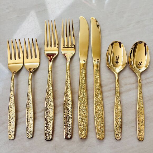 8pc INTERNATIONAL SILVER Golden Spring Garden Rogers Cutlery Flatware Knife Fork - Picture 1 of 8